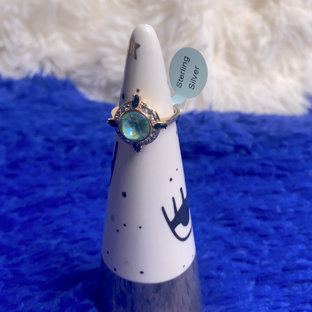 Women’s Sterling Silver Gold Blue Stone Ring Size 7